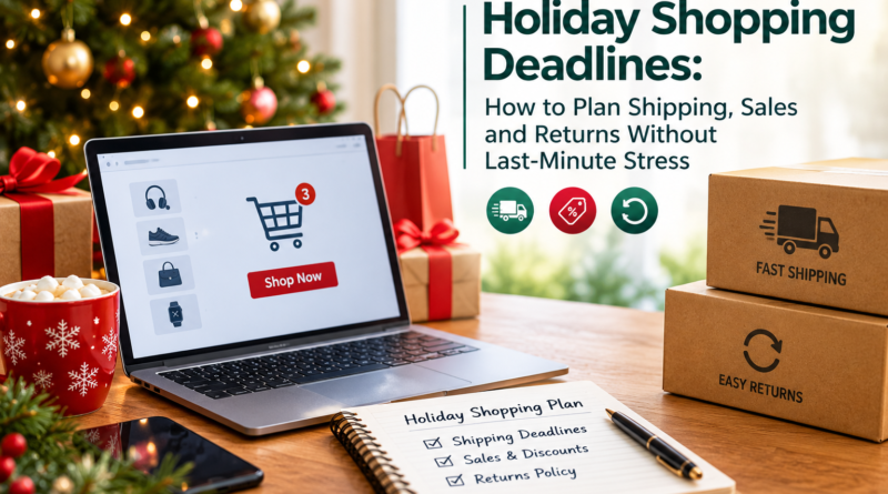 Holiday shopping planning with shipping deadlines, seasonal sales, and return policies.